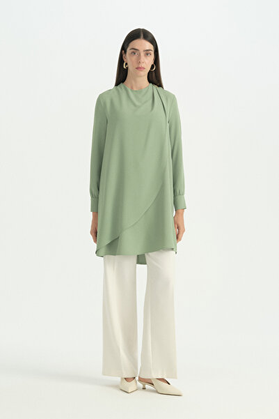 Nihan Asymmetrical Patterned Brooched Tunic - Çağla