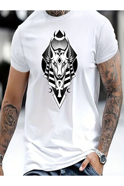 COZYWEAR Geometric Patterned Black and White Printed Men's T-Shirt