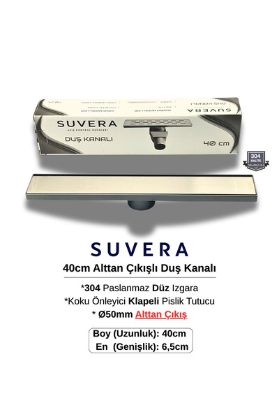 Suvera 40CM 304 Paslanmaz Izgaralı (Alttan Çıkışlı) Koku Önleyici Klapeli Duş...