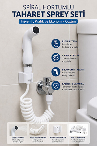 Binbirreyon Banyo Taharet Sprey Seti Spiral Hortumlu 150cm Sprey Set LB069