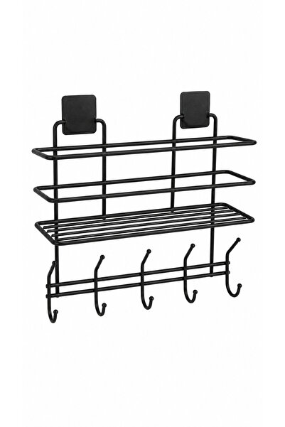 Hagen Adhesive Metal Bathroom Shelf and Towel Rack Black – No Drilling Requir...