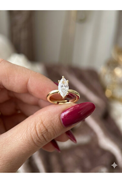 EKİDORA Luxury Design Shuttle Cut Solitaire Women's Steel Ring Adjustable