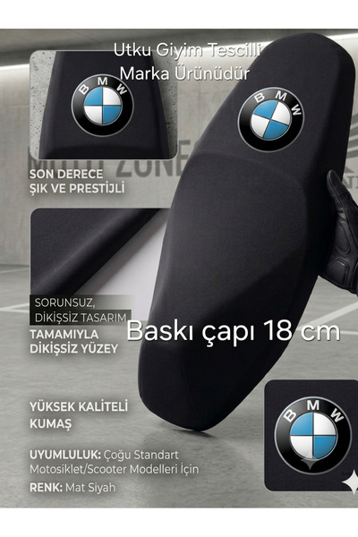 Utku Giyim BMV BASKILI 50 CC 100 125 CC UYUMLU MOTOSİKLET SELE KILIFI SİYAH R...