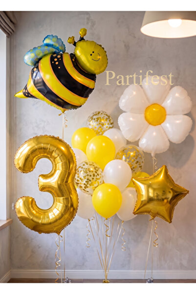Partifest Bee Arı ve Papatya Konsept Yaş Balon Set Bee Arı ve Papatya Tema Pa...
