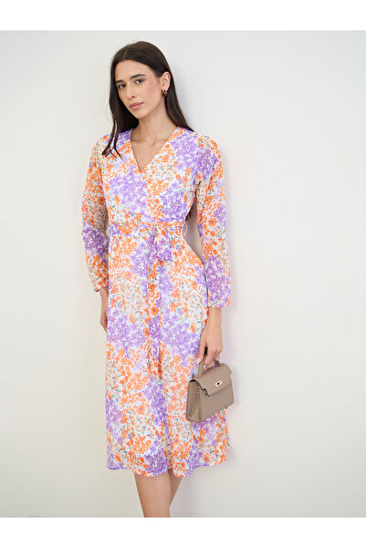 Styli Floral Midi Dress with Tie-Belt