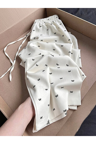 Take Two By Styli Bow Print Drawstring Waist Wide Leg Pants