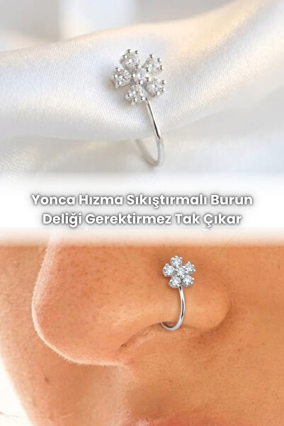 Elifsu Jewelry Yonca ve Yıldız Hızma Sıkıştırmalı Burun Deliği Gerektirmez Ta...