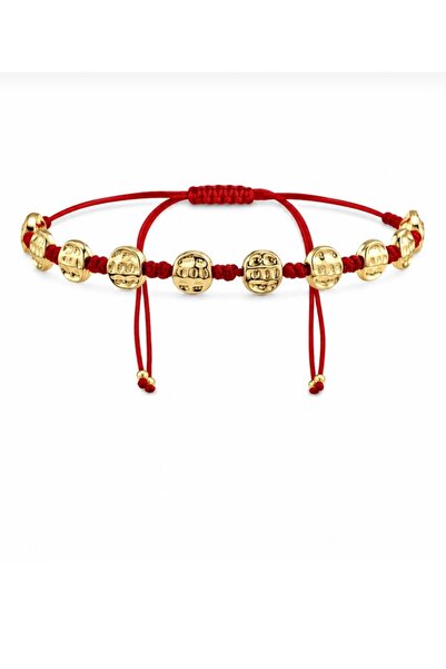 mibrillo Gold Detailed Elevator-Style Adjustable Red String Lucky Bracelet