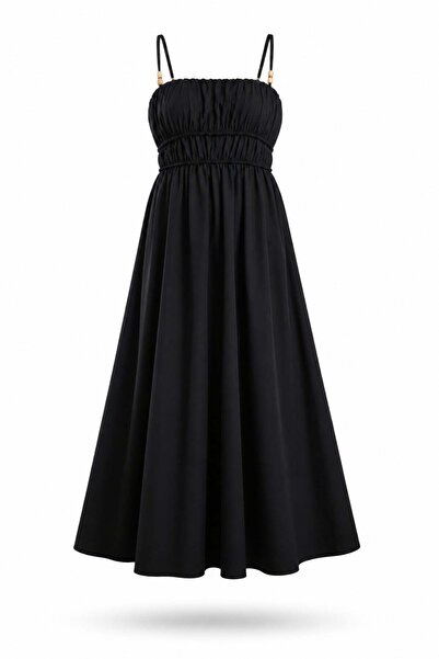 5in1Canpolat Black Gimped Maxi Dress