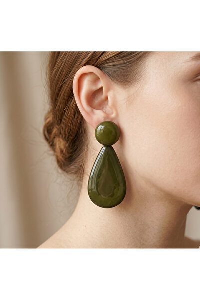 Retrovy Store Retro Khaki Green Drop Earrings