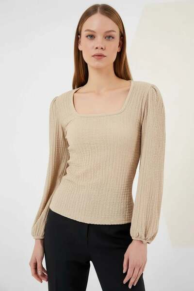 Generic Brand Women's Square Neck Embossed Fabric Biscuit Blouse