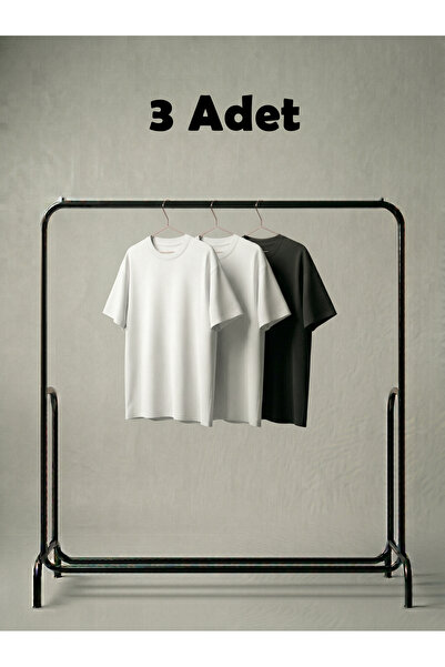 Anetos 3 Pieces 2 White 1 Black Cotton Oversize Unisex T-Shirt