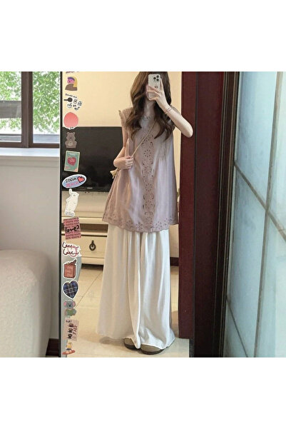 Generic Gentle style women's summer new set: hollowed-out loose sleeveless sh...
