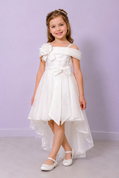 Atlas Kids Rochie de seară pentru fete, cu detaliu la umăr, accesorii roz, fu...
