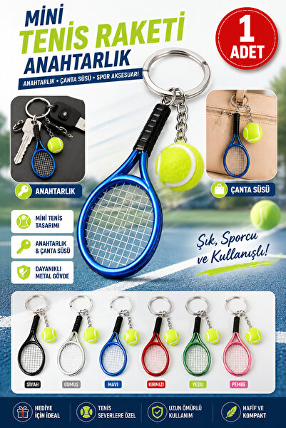 Hane Dostu Mini Tenis Raketi Anahtarlık Tenis Toplu Metal Çanta Süsü Spor Tem...