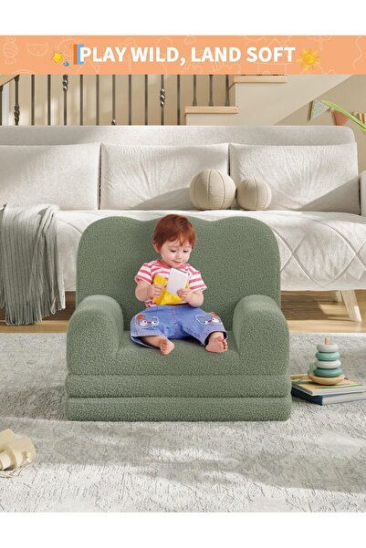Garvee Kids Sofa 2-in-1 Transformable Sofa Bed Folding Sofa Soft Sherpa Fabri...
