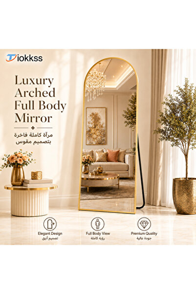 Tiokkss 180x80cm Luxury Gold Arched Full Length Mirror, Full Body Standing Fl...