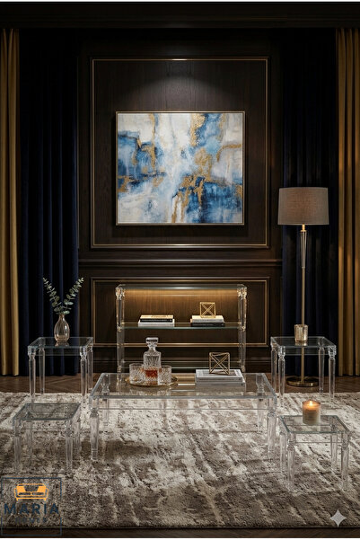Maria Home طقم طاولة مركزية دائرية من الأكريليك - تصميم شفاف من طبقتين مع رف ...
