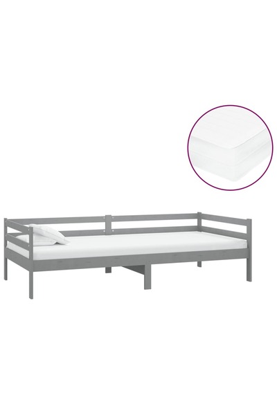 vidaxl Pat de zi cu saltea, gri, 90x200 cm, lemn masiv de pin