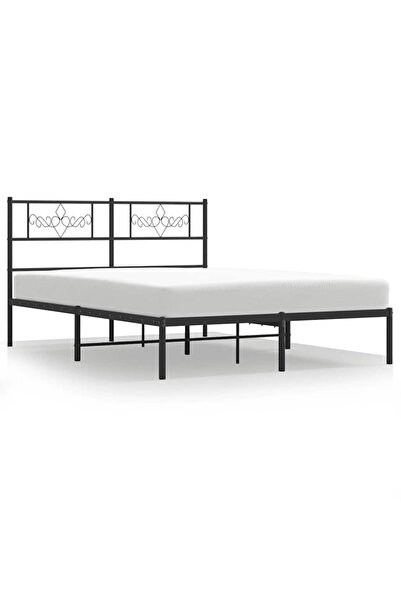 vidaxl Cadru de pat metalic cu tăblie, negru, 135x190 cm