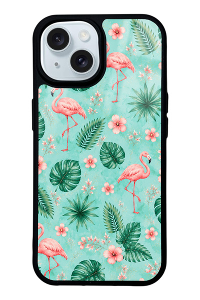 Spoyi iPhone 15 Tropical Flamingo Design Glossy Phone Case