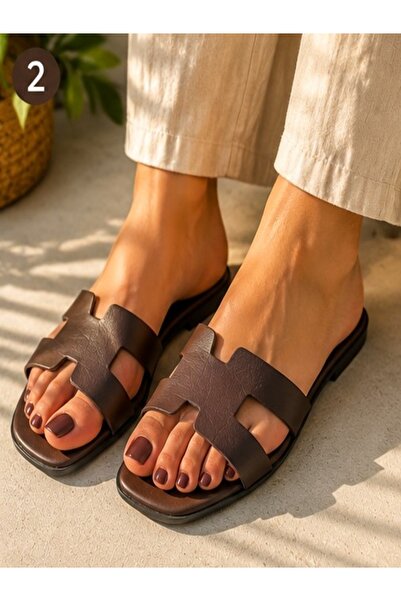 GNS Shoes Γυναικείες παντόφλες HELEN καφέ από γνήσιο δέρμα