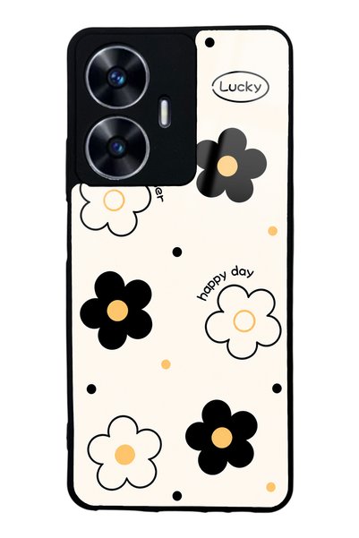 Spoyi حافظة هاتف ريلمي C55 بيضاء اللون بتصميم Lucky Happy Day لامعة