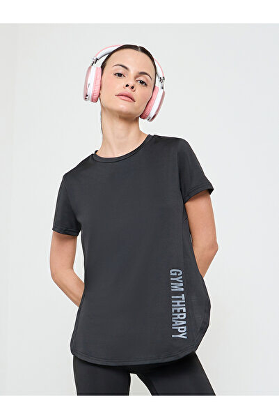 Styli Black Tonal Vertical Side Text Back Reflective Stripe Top