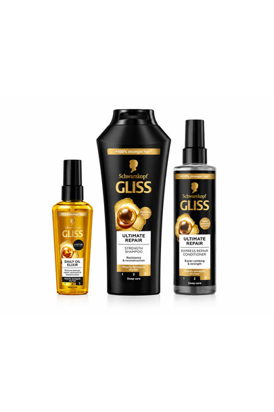 Gliss Ultimate Repair Set 3 Produse – Șampon + Spray Express Repair + Ulei Da...