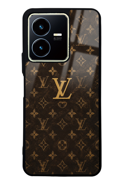 Spoyi Vivo Y22s Brown Gold LV Tasarımlı Glossy Telefon Kılıfı
