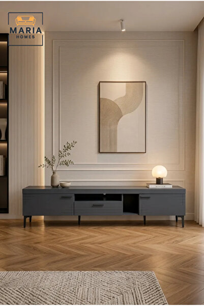 MARIA HOMES Modern Dark Grey TV Unit 200 × 40 × 46 cm – Entertainment Center ...