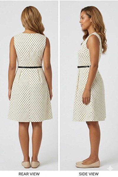 Freeista White Short V-Neck Polka Dot Dress