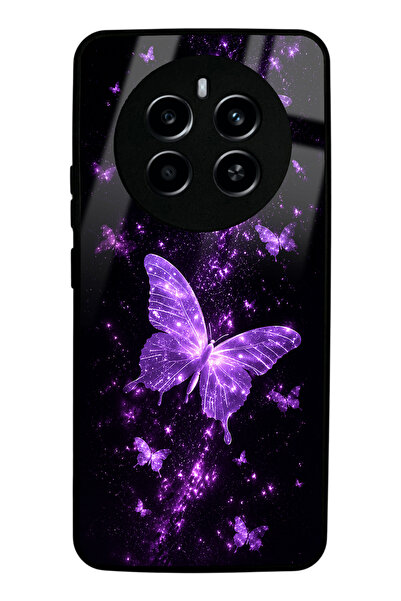 Spoyi Realme 12 Pro Plus Purple Galaxy Butterfly Tasarımlı Glossy Telefon Kılıfı