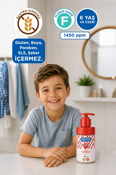 BABYTON Doğal Çilek Diş Macunu 6 Yaş ve Üzeri Florürlü 200 ml