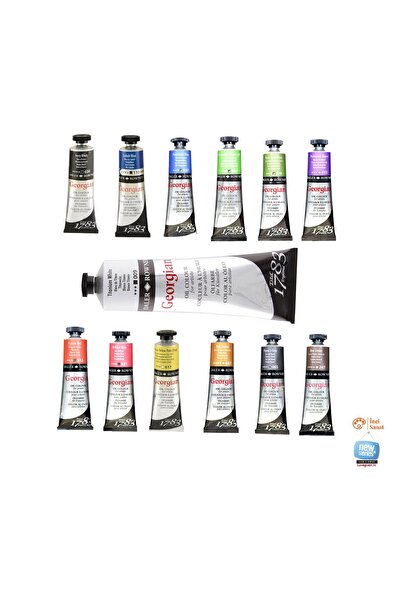 İNCİ TUVAL Georgian Full Ana Renkler 12 Adet 38ml + 1 Adet 225ml Titanium Whi...