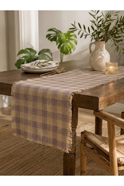 sevaradekor Jute Runner Wicker Runner Purple Square Striped Linen Runner with...