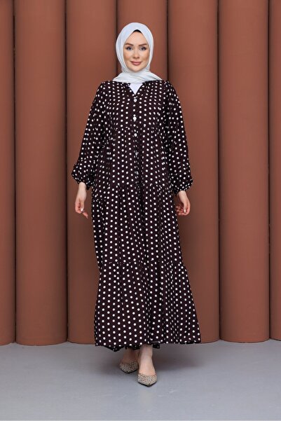 PAVENTİ Modal Dress Polka Dot Brown