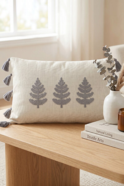 cottoncloth Buldan Işi Bohem Special Design Tree Pattern Decorative Throw Pil...