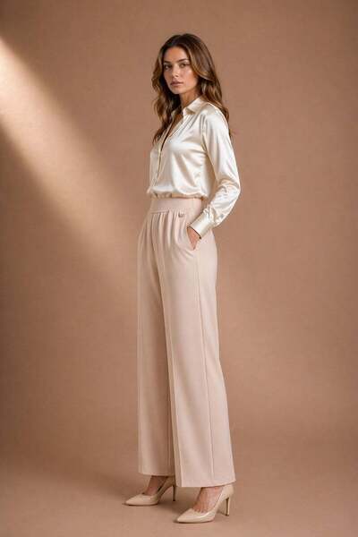 FTZ WOMEN Ženske palazzo pantalone bež 31352