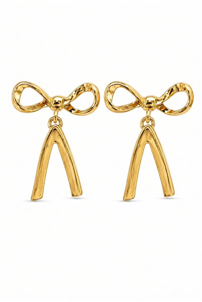 Jack Ferrero Gold Color Bow and V-Shaped Dangle Earrings - Stylish and Modern...