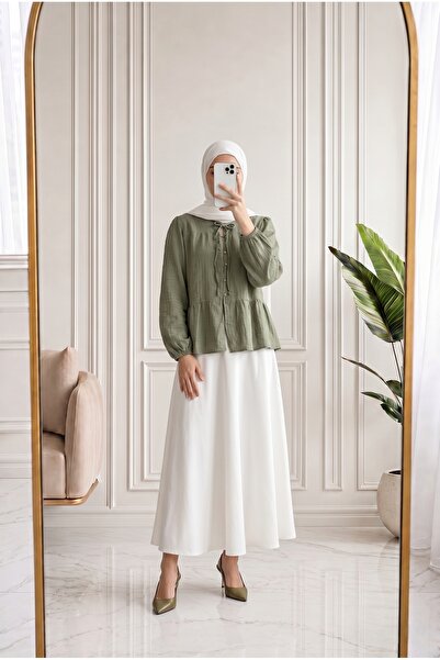 Holehola Clara V-Neck Tied Muslin Shirt-Eu3279 Khaki