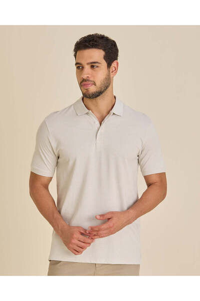 REDTAG Men Beige Basic Polo T-Shirt