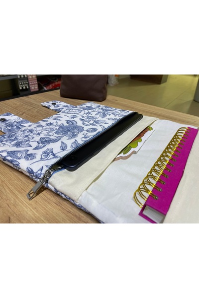GÖKDAĞ BEDDING Fermuarlı Mavi Yaprak Desenli El Yapımı Tablet Kılıfı Organize...