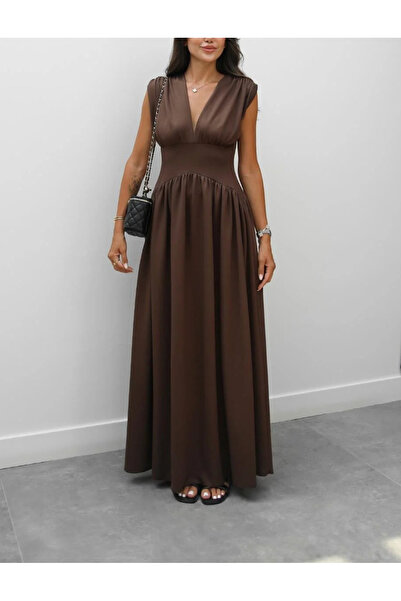 MareandCo V-Neck Zero Sleeve Modal Waist Fitted Maxi Dress
