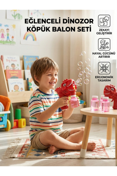 Dino Otomatik Dinozor Pilli Köpük Balon Tabancası - Bubble Blower Oyuncak