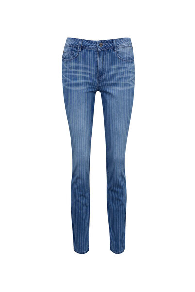 ORSAY Blugi de damă modre, cu dungi, croială slim fit