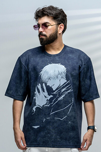 saneafn Navy T-shirt with Gojo Satoru character design