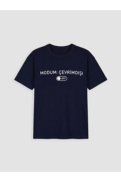 LC Waikiki Navy Blue Crew Neck Slogan Printed Boys' T-Shirt