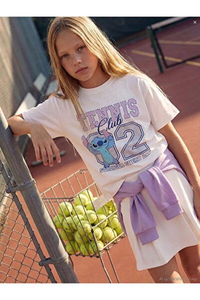 LC Waikiki White Stitch Printed Girls' T-Shirt