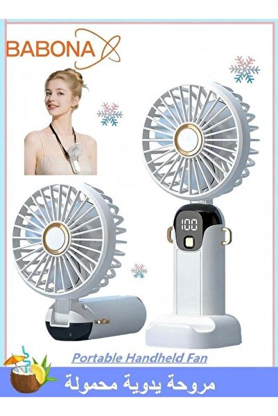 BABONA Portable Handheld Fan with LED Display, 3-in-1 Handheld/Neck/Desk, 90°...